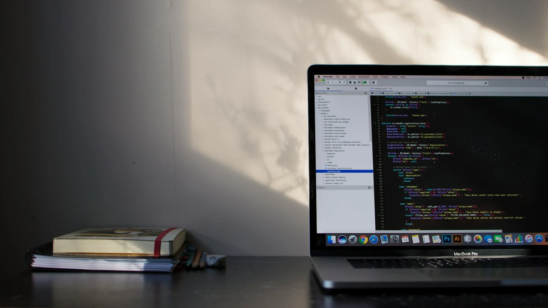 Developer laptop in a focused studio workspace