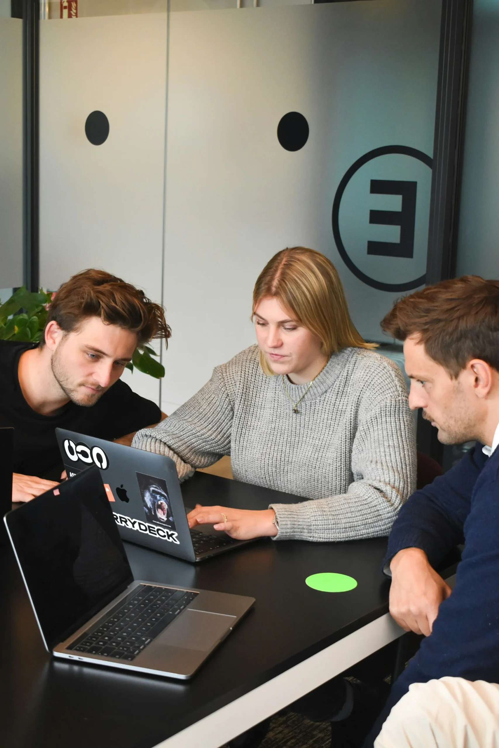 Software team collaborating in a project workspace