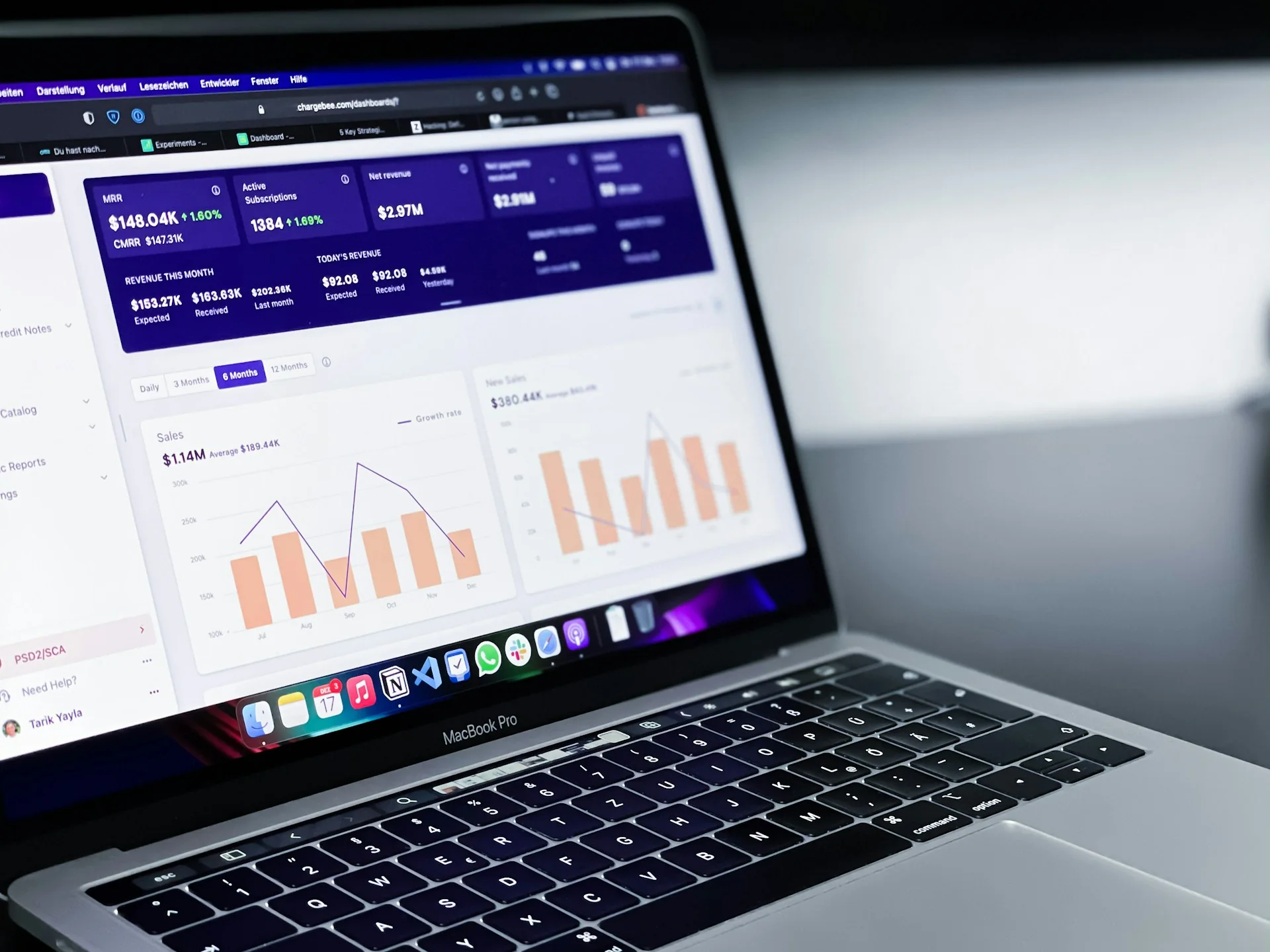 Purple analytics interface with charts and trends